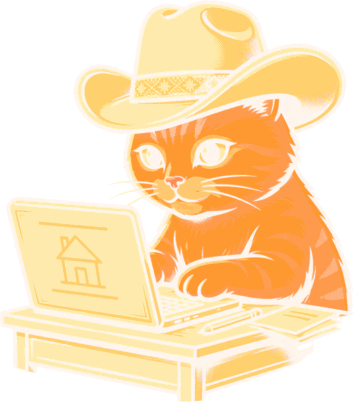 Amaury Recommends mascot — a cat in a cowboy hat building a website